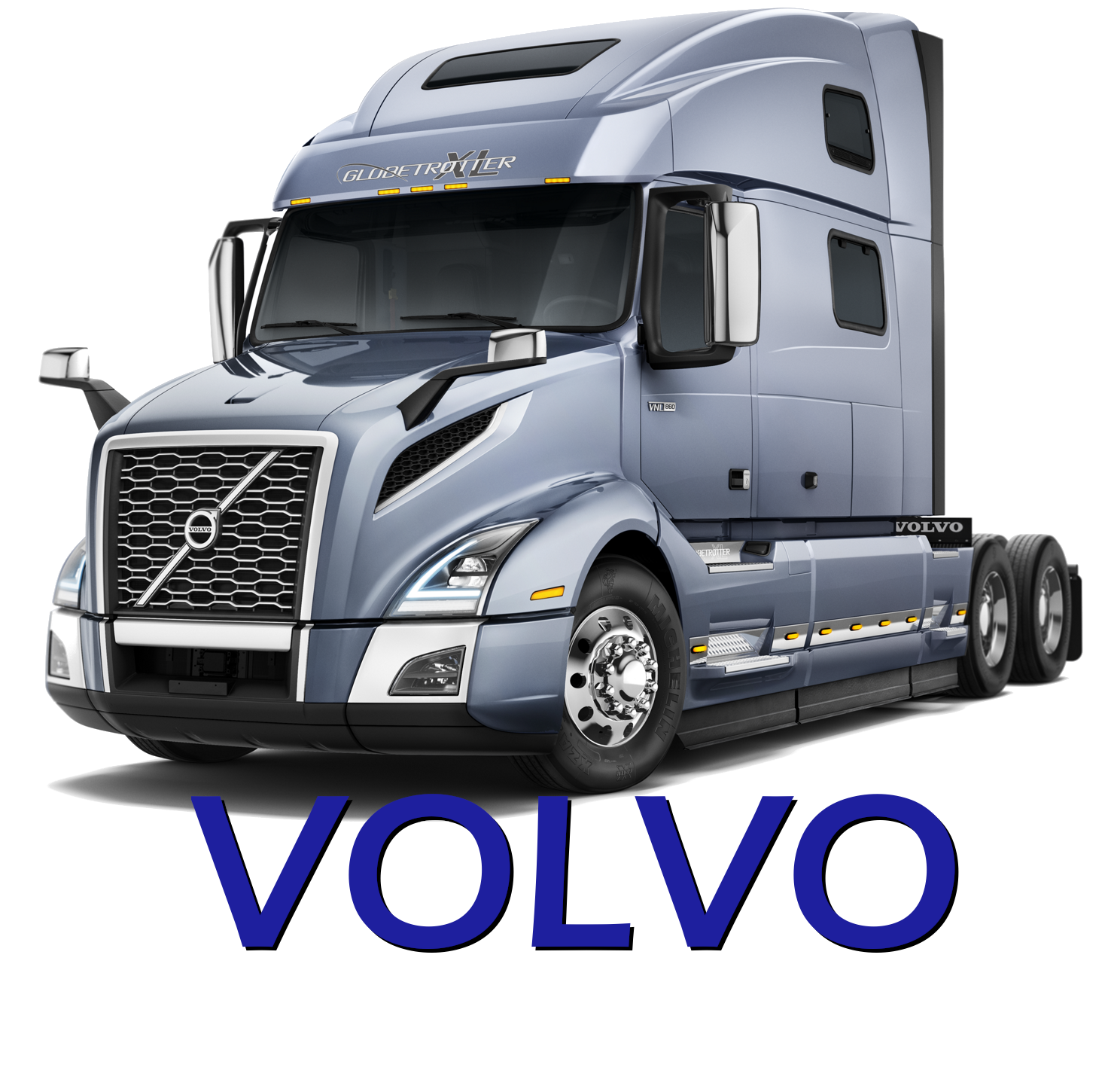 Volvo truck with the Volvo Logo in front